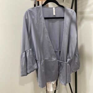 Silk blue Tie Long sleeve top